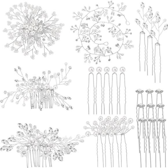 44 Pieces Wedding Hair Comb Faux Pearl Crystal Bride Hair Accessories Hair Side main image 6